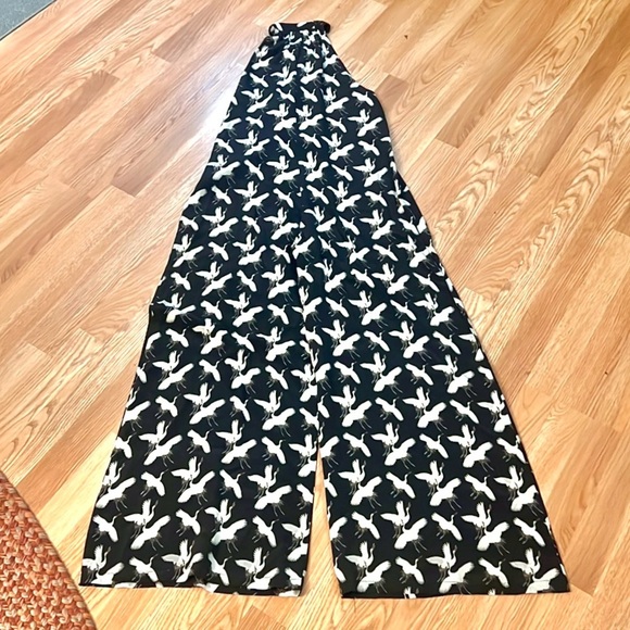 Nieves Levi, Luxury Silk Avian Lovebirds Palazzo Wide-Leg Jumpsuit. EUC, Size XS - Picture 1 of 6
